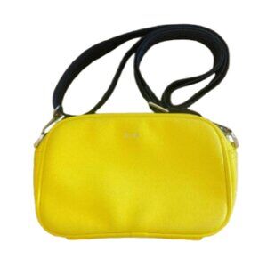 Yellow Crossbody Leather Clutch Bag Black Straps Zipper Top